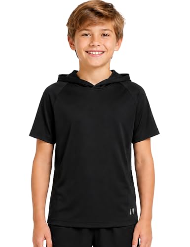 X-Large Boys Short Sleeve Hoodie T-Shirt - Youth Athletic Cool Dry Hoodie
