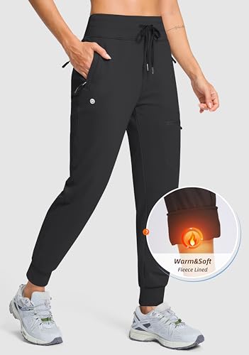 G Gradual Women's Fleece Lined Hiking Joggers with 4 Pockets - Medium Black