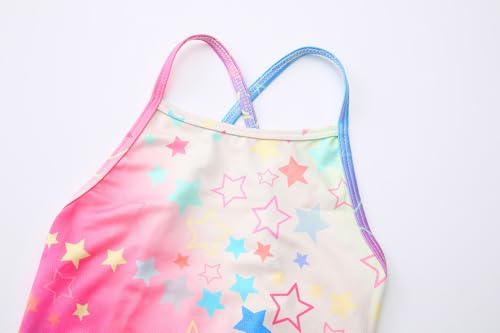 Girls' Adjustable Crossback One-Piece Swimsuit 9-10Y - Colorful Stars