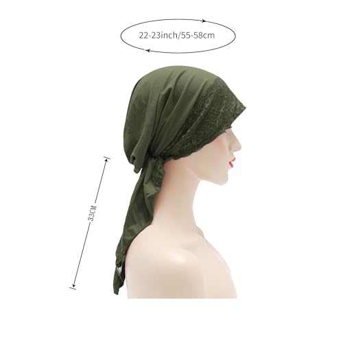 ZLYC Green Lace Pre-Tied Chemo Headwear Lightweight Beanie for Women