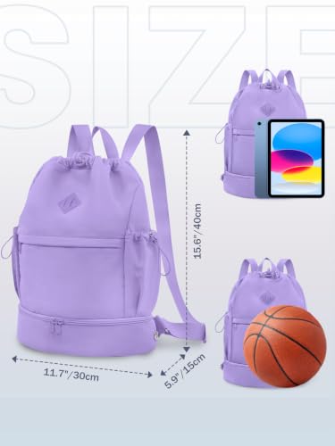 RHDZO Purple Drawstring Gym Backpack with Shoe & Wet Pocket, Large Capacity