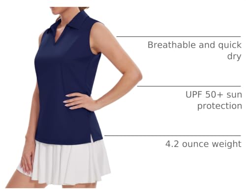 Women's Sleeveless UPF 50+ Golf Polo Shirt Small Navy Athletic Tank Top