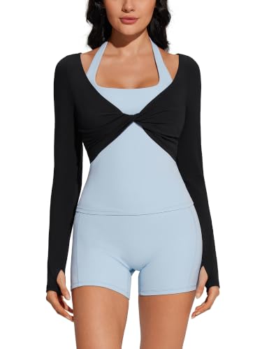 SUUKSESS Women Pilates Wrap Top Bolero Shrug Long Sleeve Cover Up Top – Medium, Black
