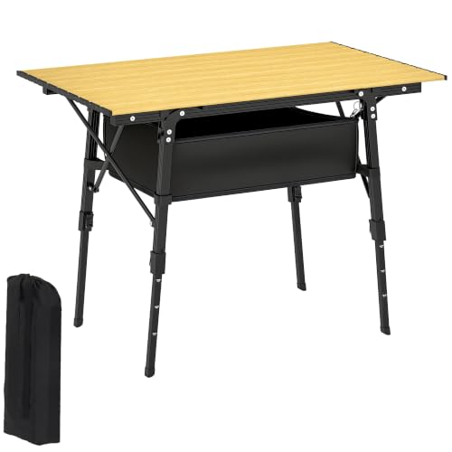 Outsunny 3ft Portable Camping Table with Storage Bag - Aluminum, Brown