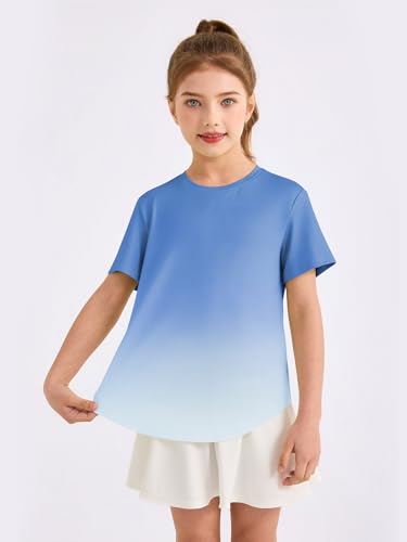 Girls Gradient Athletic Shirt - Short Sleeve Quick Dry Tee - Sky Blue / 9-10 Years