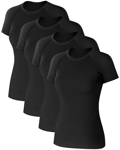 Coume Women's Compression Shirts X-Large Black 4-Pack Athletic Tops