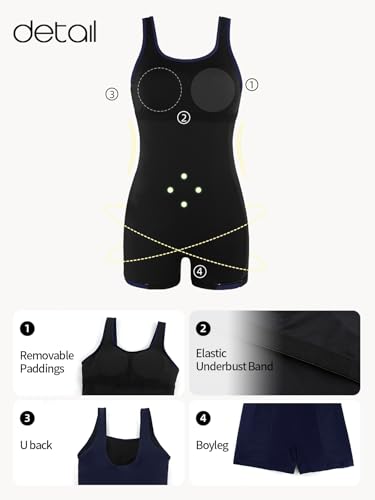 Women's Boyshort Swimsuit with Built-in Bra - 3X-Large Navy Blue