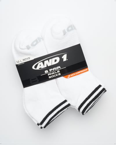 Boys Quarter Athletic Socks - Cushioned Moisture Wicking - Small-Medium White
