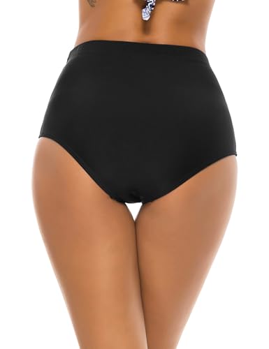 Bonneuitbebe High Waisted Black Bikini Bottoms - Full Coverage, Medium/High Waist