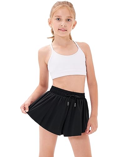 Girls Butterfly Athletic Running Shorts with Pockets - 8-9 Years, Black