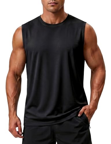 Men's Sleeveless Workout Tank Top - Quick Dry, Large, Black