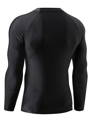 Men's UPF 50+ Black Long Sleeve Rash Guard Swim Shirt - Large