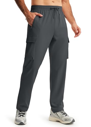 Libin Men's Medium Dark Grey Elastic Waist Cargo Hiking Pants - Athletic Track Trousers