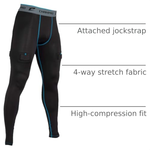Champro Men's Hcc2 Compression Jock Tights Medium Black Hockey Gear
