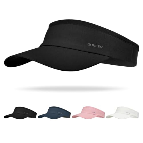 Sukeen Black Sports Sun Visor Hat for Women & Men Moisture-Wicking Foldable