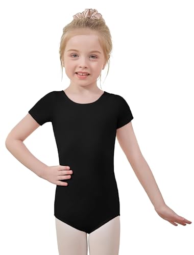 Girls Cotton Ballet Leotard Toddler Gymnastics Short Sleeve 12-14 Years - Black