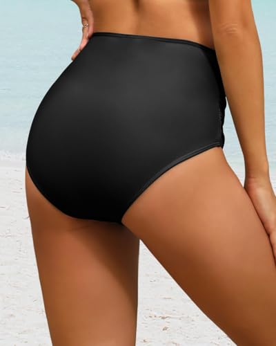 Women's High Waisted Bikini Bottom Tummy Control Bathing Suit Bottom Large Black
