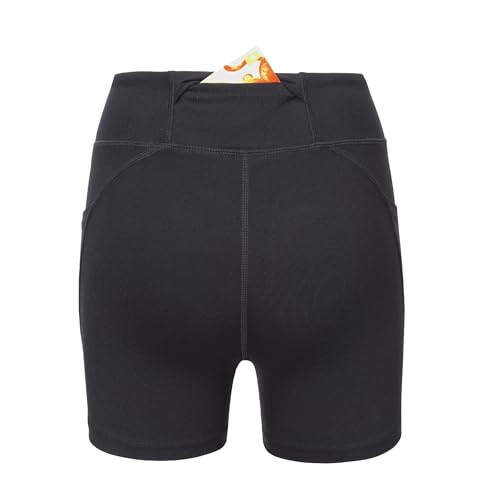 MIVEI Youth Girls Volleyball Spandex Shorts with Pockets, 4 Inch, Medium, Black