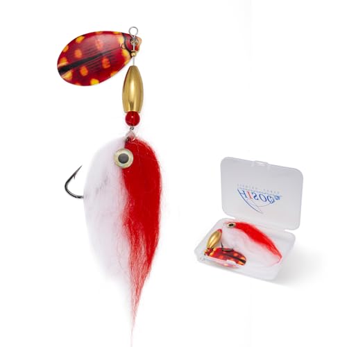 Pike Musky Walleye Fishing Lure Spinnerbait with Feathered Hooks - Style B Red