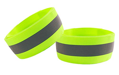 Reflective Running Gear Bands - Adjustable Safety Strips for Arms & Legs - Yellow - 2 Bands