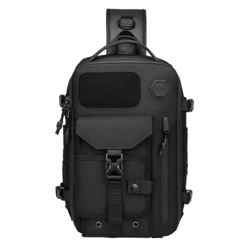 OZUKO 11L Tactical Sling Bag Black with Velcro Crossbody Shoulder Chest Bag