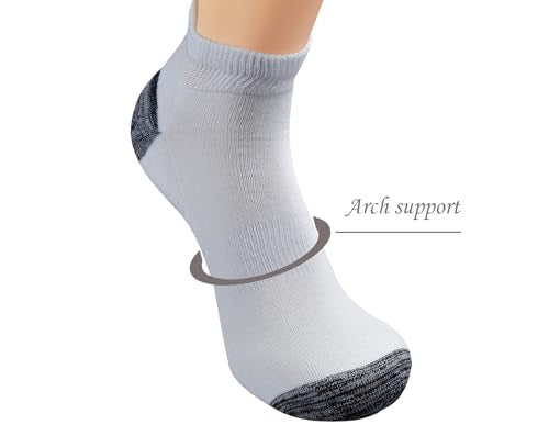 Yomandamor Men's Cotton Diabetic Low Cut Socks 5 Pairs White with Black Heel & Toe, Size 10-13