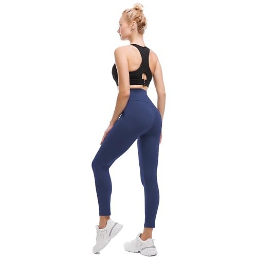 High Waisted Leggings with Pockets for Women - Navy, Small-Medium