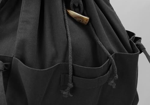 KUOIN Black Medieval Drawstring Backpack Renaissance Fantasy Bag for Cosplay & Ren Fairs