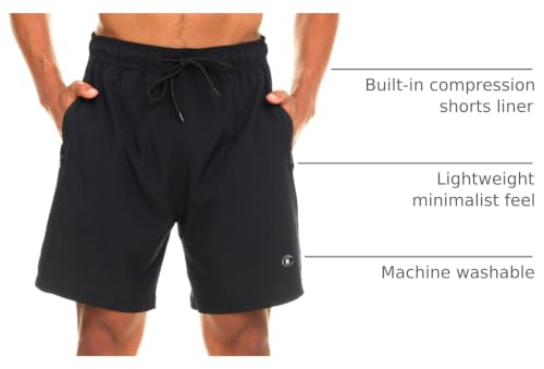Champion Men's 7" Board Shorts with Compression Liner – Black, Medium
