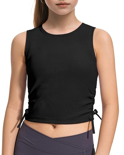 Girls Athletic Ribbed Knit Crop Tank Top - 9-10 Years Black