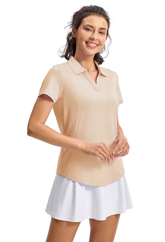 Women's Golf Polo Shirt - V-Neck, UPF 50+, Dry Fit - Medium / Ma Pink