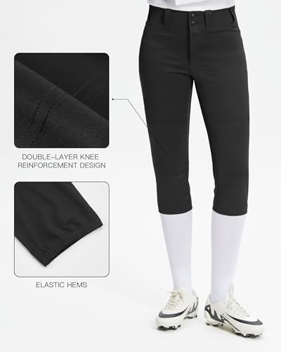Stelle Womens Fastpitch Softball Pants Knee-High Knickers with Pocket, Regular 18.5-20.5'' inseam, Black, Medium