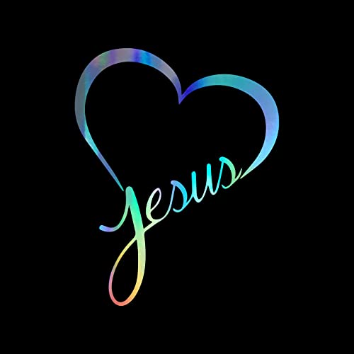 Jesus Love Heart Vinyl Sticker Decal - Holographic 4" x 5.5"