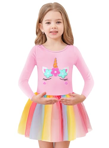 Classic Ballet Leotard for Girls - Pink Unicorn, 7-8 Years