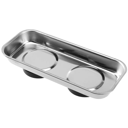SINJEUN 10 Pieces Rectangle Magnetic Part Tray, 2 Sizs Magnetic Tray Set 6x2.55x1 and 2.95x1 Inch Stainless Steel Magnetic Tray Holder for Screws, Nut, Bolt and Metal Part