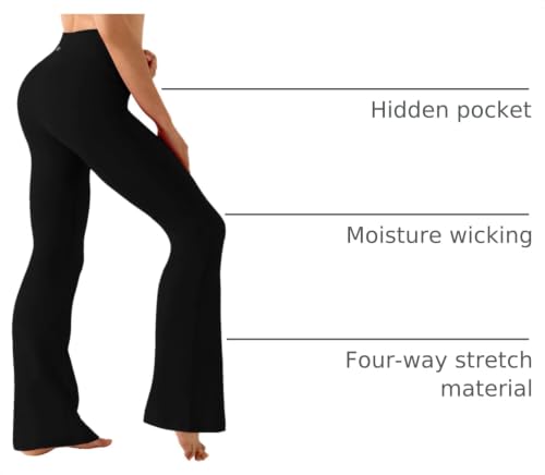 BUBBLELIME Women's High Waist Bootcut Yoga Pants 37-Inch Inseam Large Black - Tummy Control, Pockets