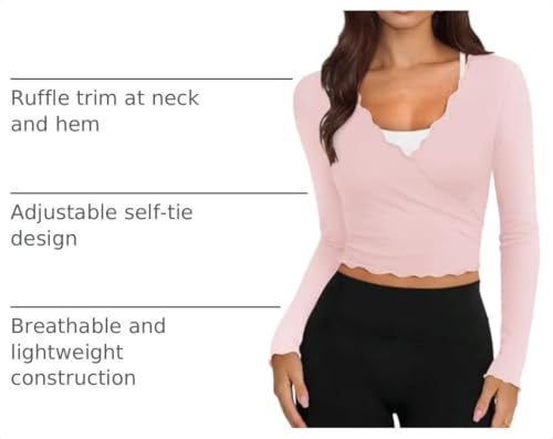 NIASHOT Women's Long Sleeve Pilates Workout Wrap Top - Pink, Medium