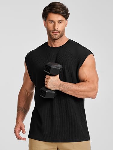 JMIERR Men's X-Large Black Textured Sleeveless Tank Top for Workout & Gym