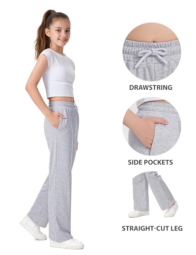 Girls Light Gray Sweatpants 13-14 Years French Terry Joggers Baggy Style NUMYEAN