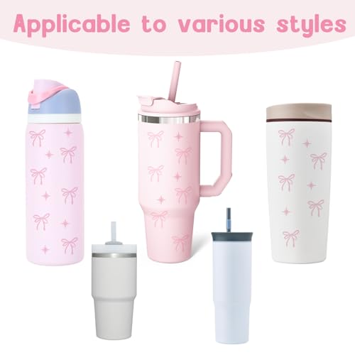 Ceoyiler Pink Bow & Star Owala Bottle Sticker - Waterproof Decor (2 Designs, 4.3 x 6.2 in) - Variation Pink