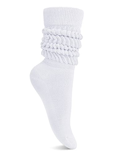 Knee High Slouch Socks for Women - Long Tube Scrunch - White