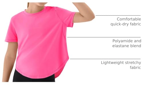 Girls Athletic Shirts - Short Sleeve Active Sports Top, 7-8 Years / Pink