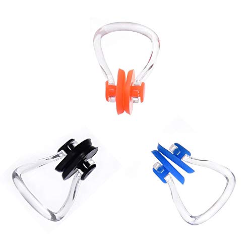 Swimming Nose Clips - 3 Pcs Soft Silicone Plugs for Adults & Kids - Black, Blue, Orange