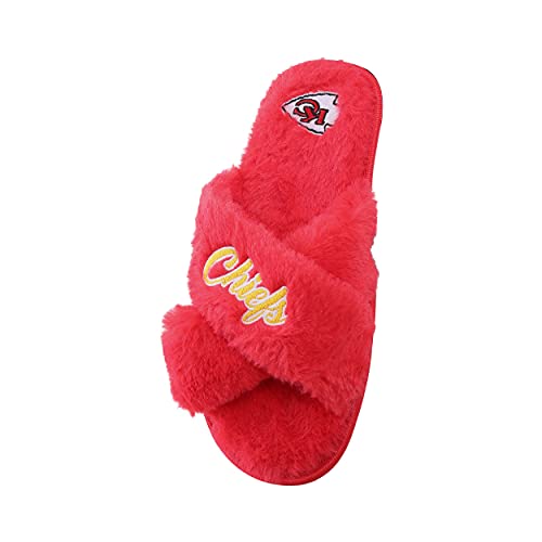 Women's NFL Team Script Fuzzy Cross Slide Slippers - Soft & Stylish