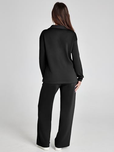 Glamaker Women's 2 Piece Sets Black Large Casual Sweatsuit Outfit