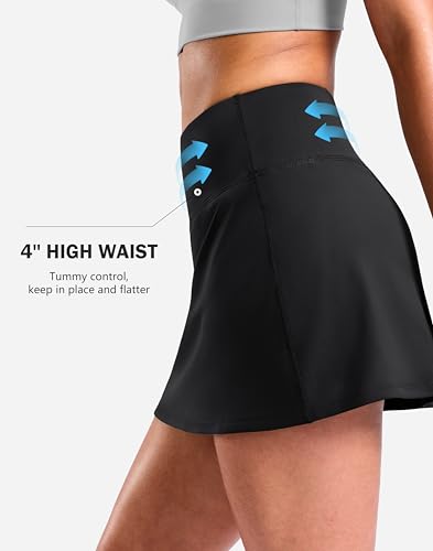 High Waisted Tennis Skirt with 2 Pockets - A-Line Mini Skort for Women
