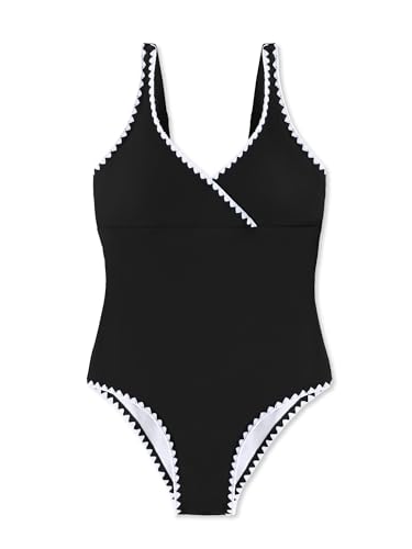 One Piece Girls Swimsuit with Adjustable Straps - Black, 11-12 Years