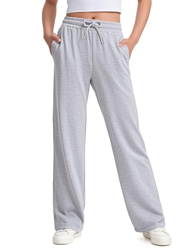 Girls Light Gray Sweatpants 13-14 Years French Terry Joggers Baggy Style NUMYEAN
