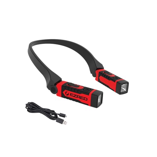 EZRED ANYWEAR Red Rechargeable Neck Light for Hands-Free Work LED 300 Lumens