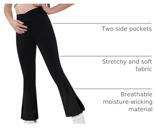 Bootcut Yoga Pants for Teen Girls - Crossover Split Hem, 7-8 Years, Black